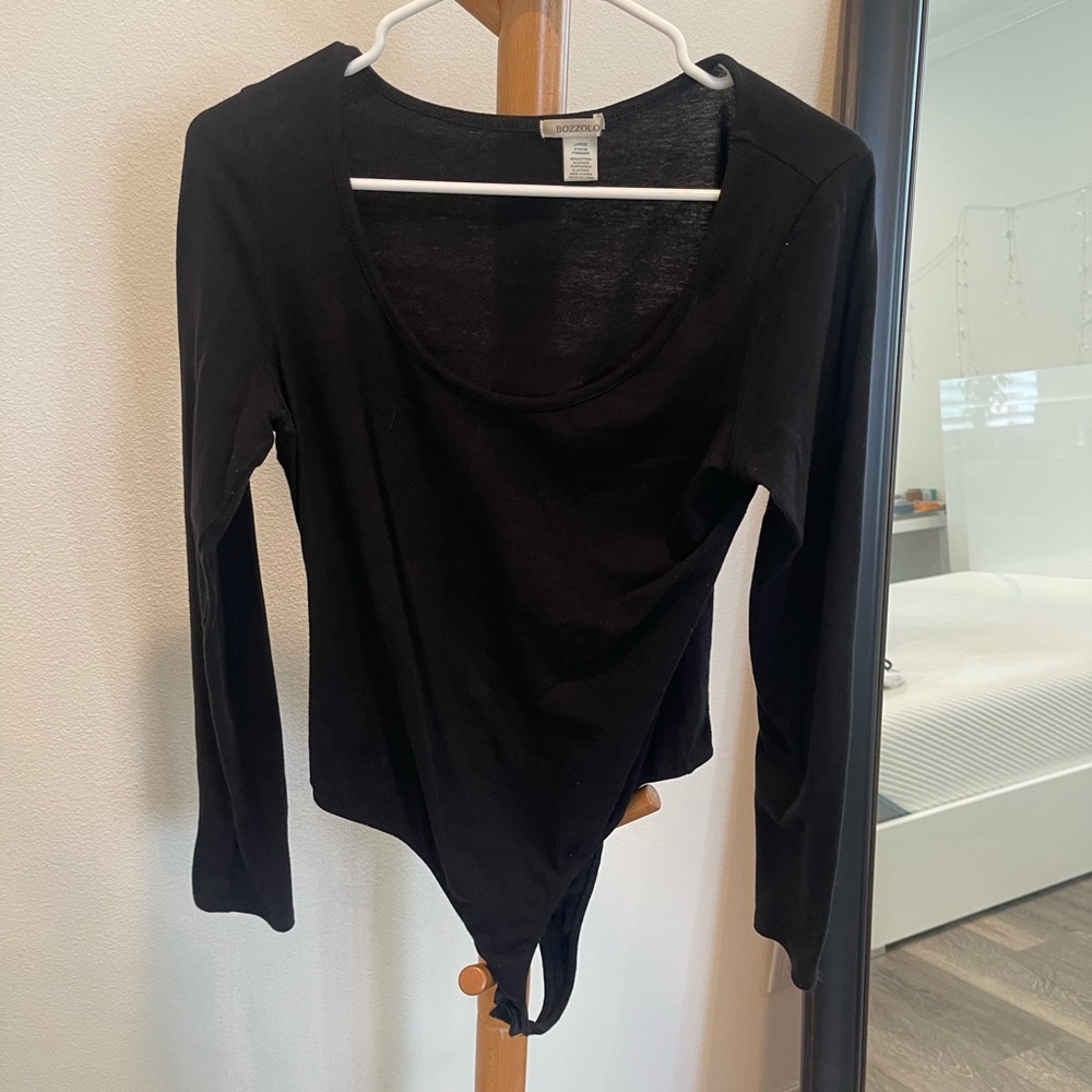 Plain black long sleeve bodysuit